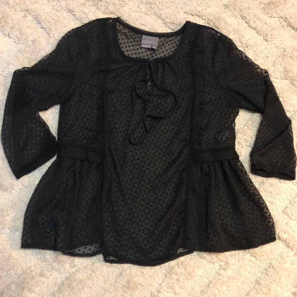 Vanessa Virginia sheer polka dot black blouse